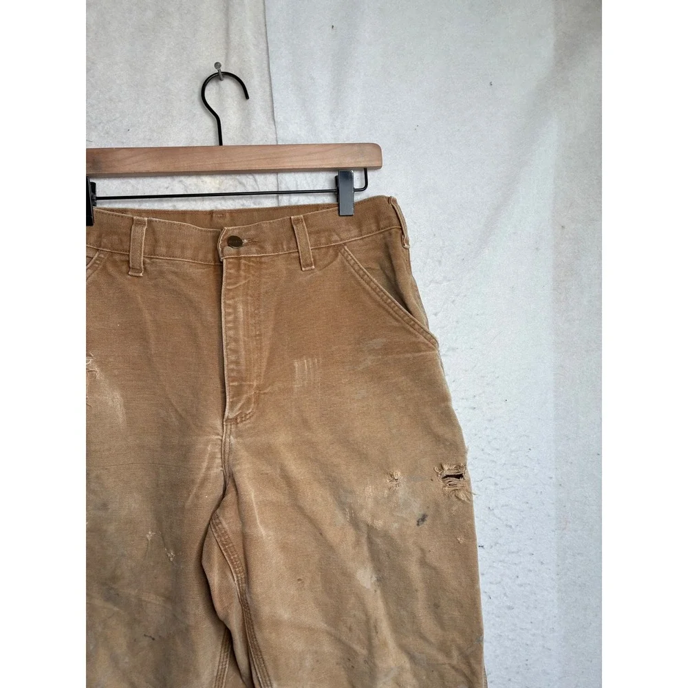Carhartt B11-BRN Brown Duck Canvas Dungaree Fit Work Pants 32x36 Distressed